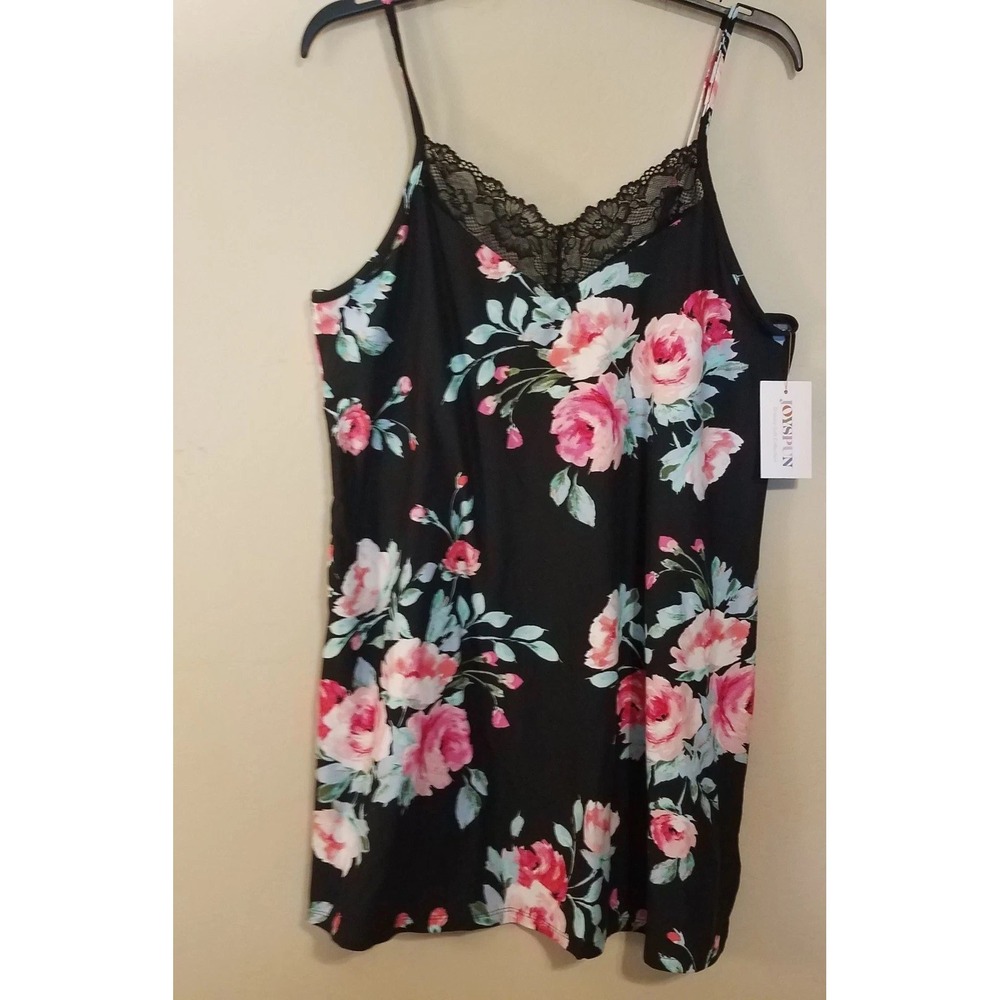 Joyspun Women Chemise Nightgown Large Black Floral Lace Sleepshirt Lingerie NEW